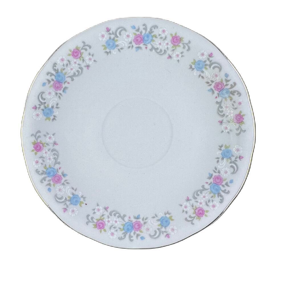 Vintage FTDA 1986 Saucer White with Florals Silver Rim